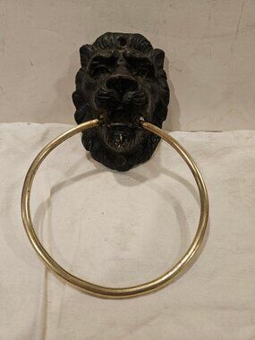 VINTAGE Cast Iron Lion Head Towel Ring | Solid Brass Industrial Upcycle | Heavy
